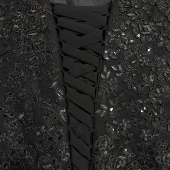 Women’s Black Lace Maxi Dress Size 12 Formal Short Sleeve Drawstring Prom NWOT - Picture 5 of 16